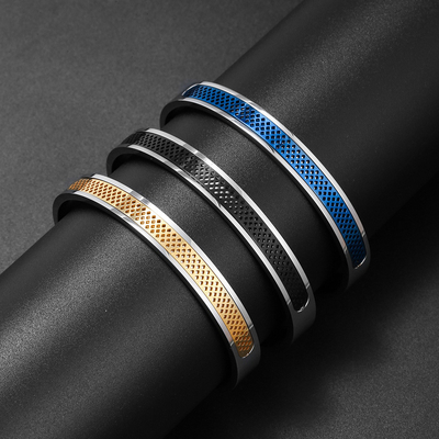 New Retro Mesh Punk Cuff Non Tranish Bracelet Stainless Steel Black Silver 18K Gold Cuff Bracelet