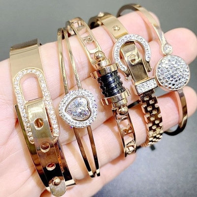 Stainless Steel Titanium Steel Bangle Mixed Assorted Charms Bulk Cubic Zirconia  Bangles