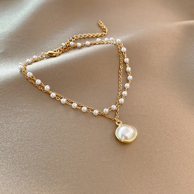 High Quality Pearl 18k Gold P0lated Beaded Bracelet Circle Butterfly Fishtail Cat Pendant Bracelet