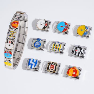 2025 New Football Teams Soccer Logo Italian Charms Stainless Steel Silver Jersey Italian Charm Bracelet Football