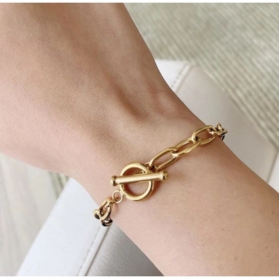 XM2009 Gold Bracelet Paper Clip Bracelet OT Buckle Gold Plated Stainless Steel Oval Chain Bracelet Women