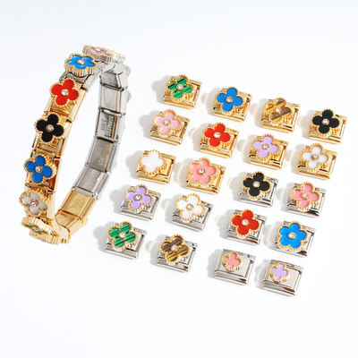 Wholesale Stainless Steel Clover Flower Italian Charm Links for Bracelet