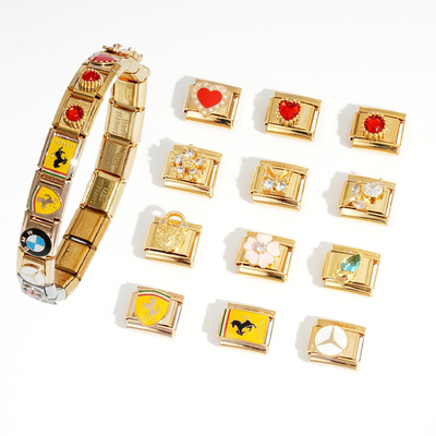 Fashion Gold Italian Charms Bracelet Stainless Steel  Light Colorful Flower Italian Charm Bracelet
