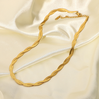 XM20023 18K Gold Plated Stainless Steel Necklace Chain Double Crossed Flat Snake Chain Necklaces for Women