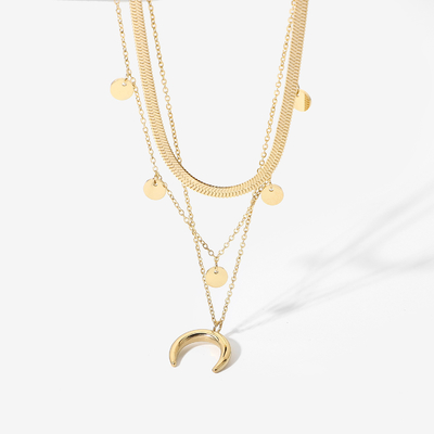 XM200215 14k Stainless Steel Gold-plated Snake Stacking Necklace Multi-layer Moon Pendant Necklace