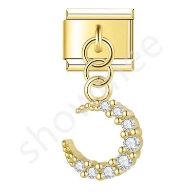 Fashion YIWU Italian Charm Stainless Steel Gem Gold Lightning Moon Pendant Bracelet