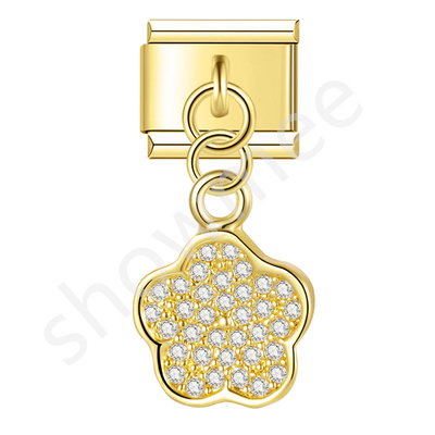 DIY Fashion YIWU Italian  Charm Stainless Steel Gold Clover Bow Sun Gem Italian  Charm Bracelet