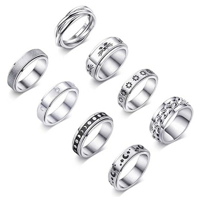 XM20045  Men Women Anxiety Fidget Rings Stainless Steel Moon Star Roman Numerals Chain Rotating Ring