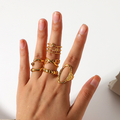 XM2007 Vintage Fashion Geometric Chain Cross Opening Ring 18K Gold Plated Stainless Steel Ring Jewelry Women