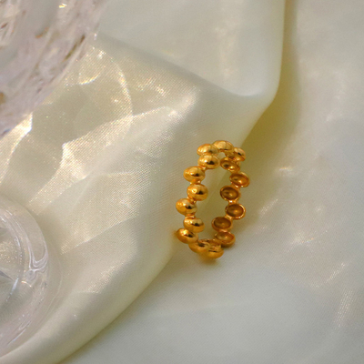 Waterproof 18k Gold Stainless Steel Small Gold Beanie Open Gold Nugget Ring for Women