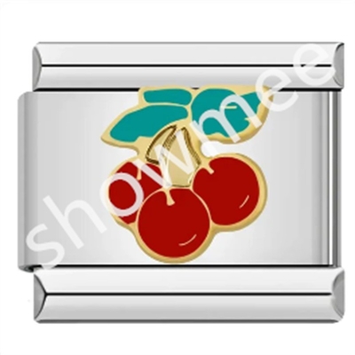 Italian Charm Bracelet Cherry Fruit Charms Bracelet Four Leaf Clover Flower Bracelet Stainless Steel Italian Charm