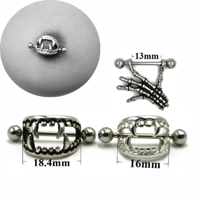 XM20062 316L Stainless Steel Nipple Rings Teeth Palm Ghost Hand Kitten Dripping Oil Flower Piercing Nipples