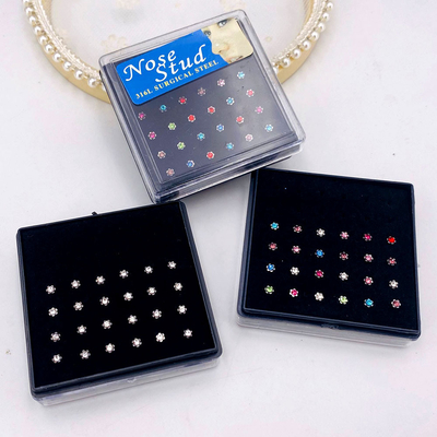 XM20063 Stainless Steel Diamond Nose Nails 24pcs / box Flower Nose Ring Body Piercing Jewelry