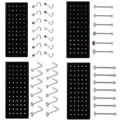 XM20088  60 Boxed Stainless Steel L Shape Nose Ring  1.5/2.0/2.5 Diamond Curved Rod Nose Nails Piercing Jewelry