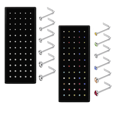 XM20088 1.5/2.0/2.5mm 60 Boxed L-shaped Stainless Steel Nose Nails with Diamond Nose Ring Piercing Jewelry