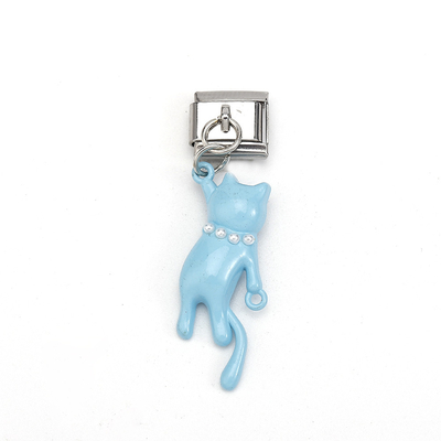DIY Italian Charms Stainless Steel Pearl Chain Colored  Cat Pendant  Italian Charms Bracelet