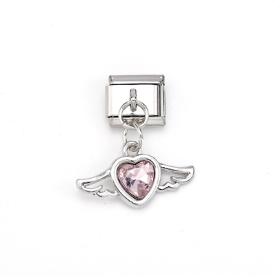 Fashion DIY Gold and Silver Zircon Heart Small Wing Pendant Italian Charms Bracelet