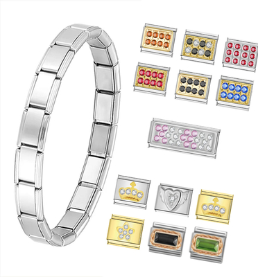 2024 New Diamond Italian Bracelet Charms Stainless Steel Gold Silver Moissanite Italian Charm Bracelet With Diamond