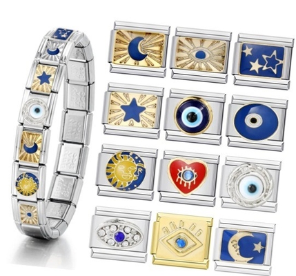 Showmee Charms Italian Link Bulk Bracelet Stainless Steel Moon Star Eye Italian Charm Bracelet Links