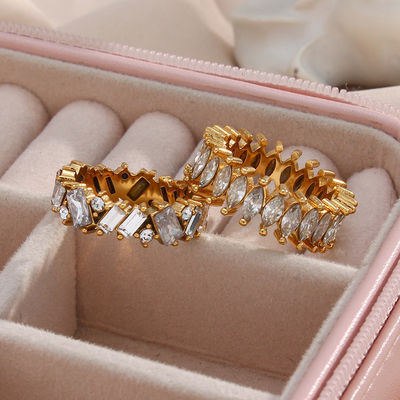 Valentine's Day Ring Pvd 18k Gold Plated Stainless Steel  Full Diamond Engagement Ring