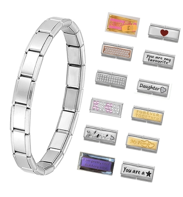 Showmee New 2Cm Italian Charms Links Bracelet Stainless Steel Silver Gold Italian Charm Bracelet With Diamond
