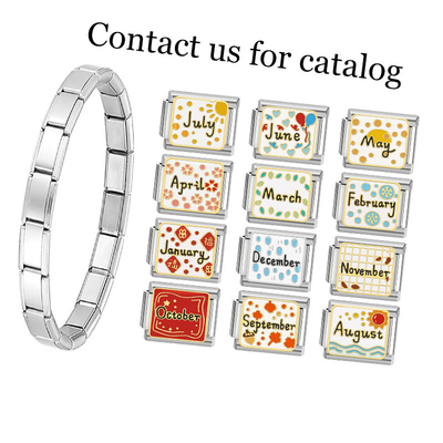 Custom Italian Charm Bracelet Charm High Quality Stainless Steel Season Month Diy Italian Charm Bracelet