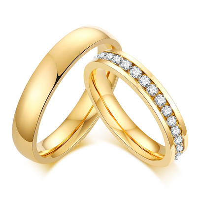 Anniversary Gift 18K Gold Plated 316l Stainless Steel Full Diamond Promise Couples Ring