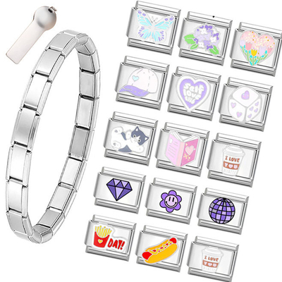 New Design Italian Bracelet Charm Stainless Steel Daughter Cartoon Heart Cute Italian Charm Bracelet
