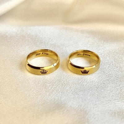 Valentine Day Couple Rings 18K Gold Plated Stainless Steel Crown Logo king and Queen Rings