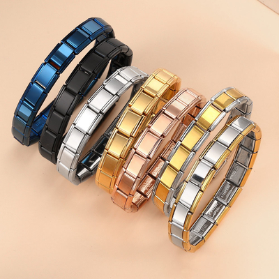 Wholesale Plain Italian Link Charm Bracelet Blank Starter Stainless Steel Silver Blue Black Gold Italian Charm Bracelet Starter