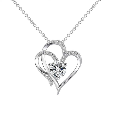 Girlfriend Gift 925 Sterling Silver Gold Plated Collarbone Chain Double Hearts Diamond Gold Necklace