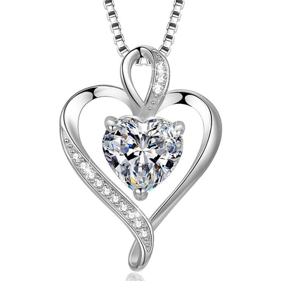 18k Gold Plated 925 Sterling Silver Crystal Love Heart Knot Shape Diamond Pendant Necklace