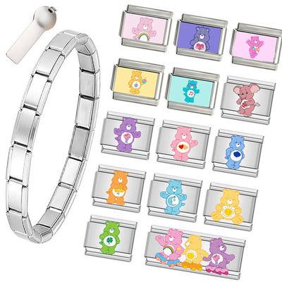 New Design  Romantic Bear Italian Charm Link Stainless Steel Silver Custom Cute Bear Italian Charm Bracelet