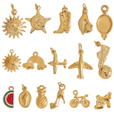 High Quality 18K Gold Plated Necklace Charms Stainless Steel High Heels Shoe Sun Plane Charms for Necklace Making