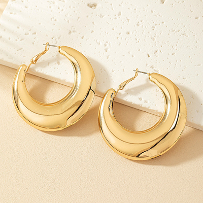 Women's 18k Gold Plated Chunky Ring Earrings Stainless Steel Earrings Allergy Proof High-grade Design Accessories