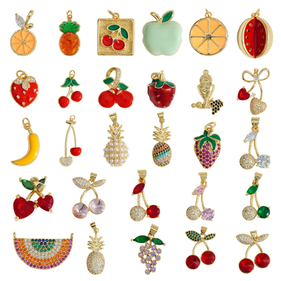 Waterproof Colorful Necklace Charms Fruit Watermelon Cherry Strawberry Grape Fruit Charms for Jewelry Making