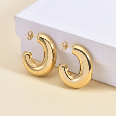 Cute Ladies New Fashion Anti-allergy Earrings 18K Gold Plated Stainless Steel Gold Hoop Earrings