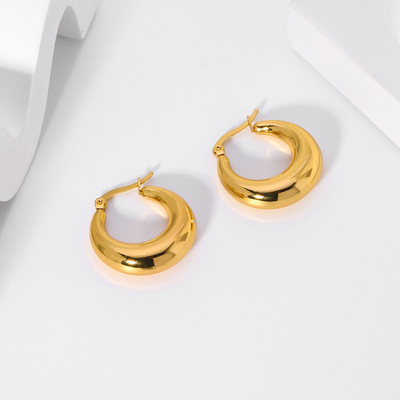 Fashion Europe and the United States High-end Short Chunky Hoop Earrings Simple Stainless Steel Anti-allergy Earrings for Women