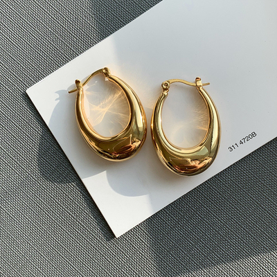 Fashion Jewelry Chunky Round Earrings Simple Style Large Oval Vintage Earrings Simple Allergenic Stainless Steel Earrings
