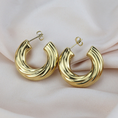 Luxury Simple 18K Gold-plated Hoop Earrings Stainless Steel C-shaped Stud High Quality Stylish Women's Party Jewelry