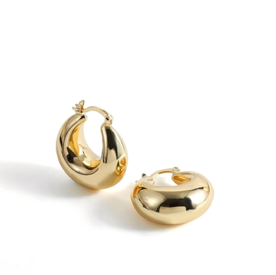 Simple Fashion High Quality Earrings Simple Stainless Steel Plated 18k Gold Chunky Hoop Earrings