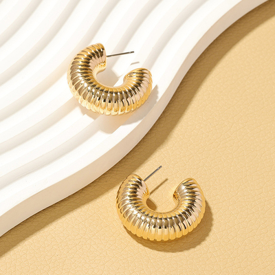 All-in-one Earrings Jewelry 18K Gold Geometric Shape C-shaped Hollow Fashion Simple Stainless Steel Earrings for Women