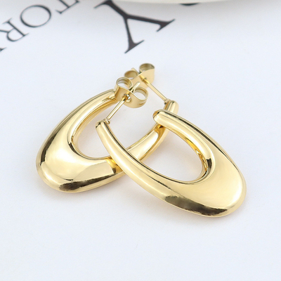 Simple Fashion Geometric Allergy Proof Earrings Jewelry 18k Gold Plated Oval C Shape Stainless Steel Fast Ring Earrings