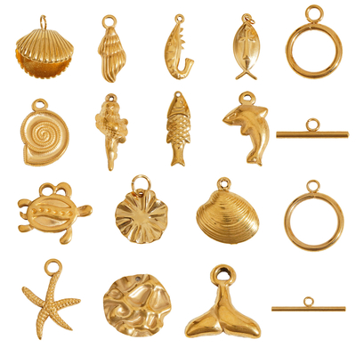 Hot Selling Summer Beach Waterproof 18K PVD Gold Plated Stainless Steel Marine Life Pendants and Charms for DIY Jewelry Making