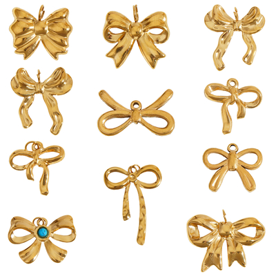 Custom Fashion Stainless Steel Bowknot Pendants Waterproof 18K PVD Gold Plated Stainless Steel Charms for DIY Jewelry Making