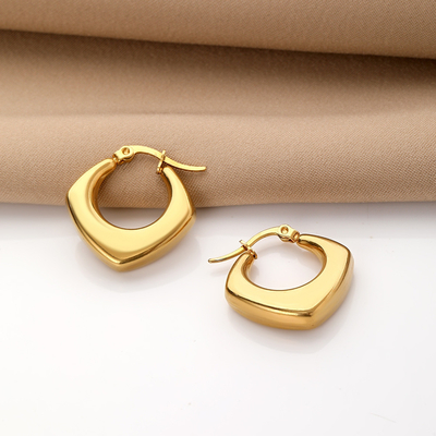 Hip Hop Geometric Hoop Earrings Jewelry 18k Gold Plated Stainless Steel Hollow Geometric Rhombus Earrings Hypoallergenic