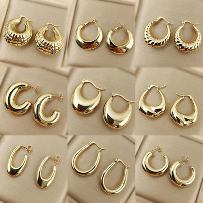 Hot Selling Waterproof Stainless Steel 18k Gold Hoop Earrings Women's Hollow C Hoop Geometric Earrings Jewelry Gifts