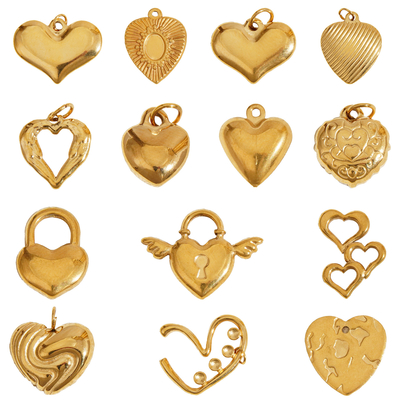 Popular Luxury Heart Shape 18K PVD Gold Plated Stainless Steel Pendants for DIY Jewelry Making Fashion Jewelry Pendants & Charms