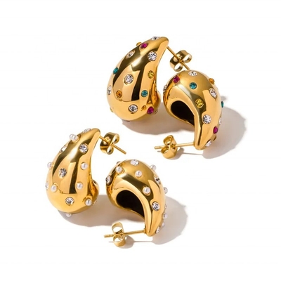 Hollow Pearl Water Drop Earring 18K Gold Plated Stainless Steel Women Color Tear Drop Earrings