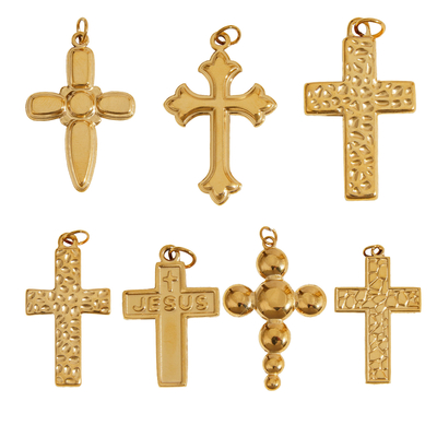 Popular Luxury Cross Charms Accessories 18K PVD Gold Plated Stainless Steel Pendants for DIY HandmadeJewelry Making